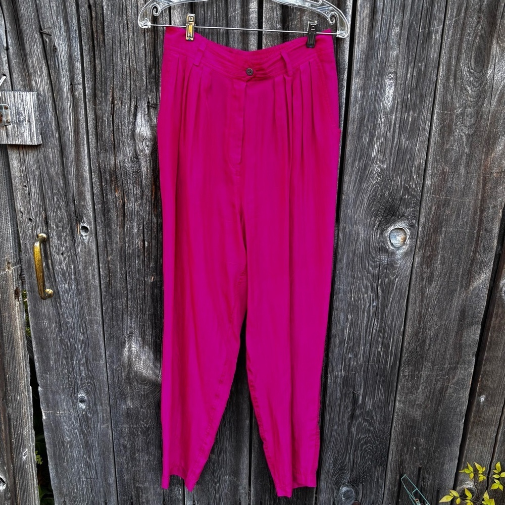 Casual Corner Fuchsia 100% Silk Blouse and Parachute Pants. Vintage 80’s size L - Picture 6 of 14